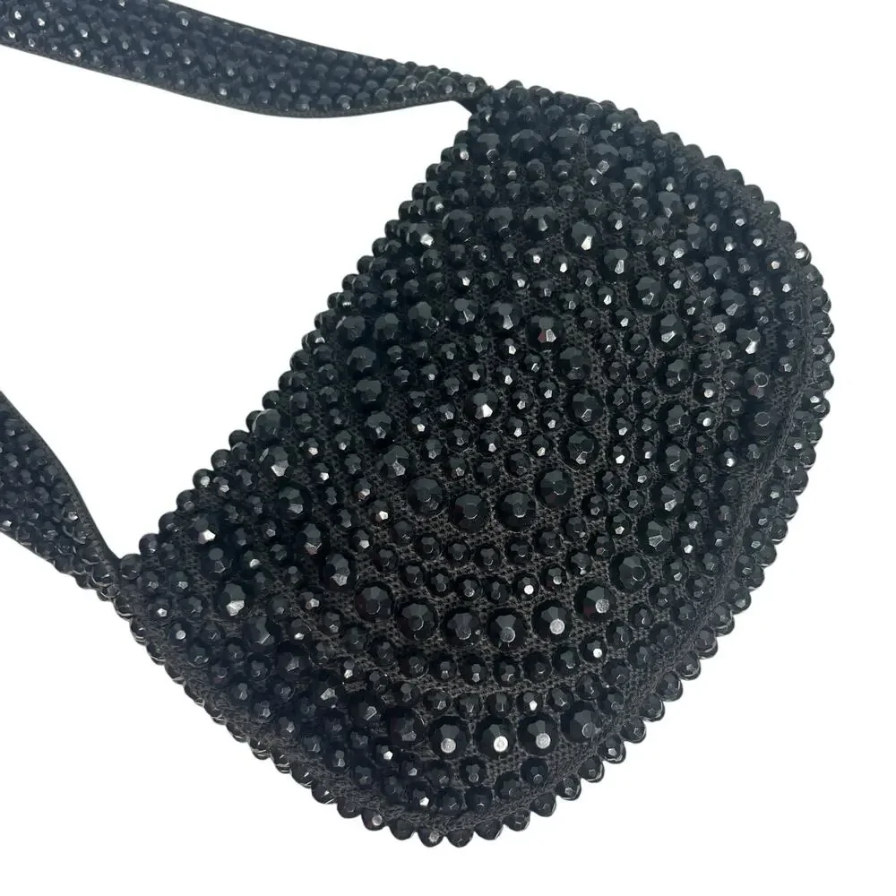 Vintage 60s Black Beaded Shoulder Bag Evening Purse Chunky Zipper Roger Van-S